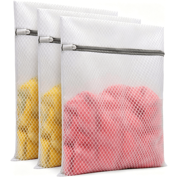 Laundry Bags Mesh Wash Bags for Delicates, Honeycomb Mesh Extra Durable with Anti-Rust Auto-Lock Zipper, Protect Clothes in Washing Machine and Dryer,Essential for Home,College & Dorm,Polyester.