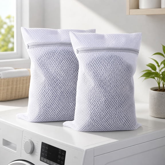 2Pcs Extra Large Mesh Laundry Bags 23.6x23.6in, Heavy Duty Zipper Washing Machine Wash Bags, Durable Honeycomb Net Delicate Clothes Wash Protector Bags for Coats, Sweaters, Bedding Sheets & Curtains