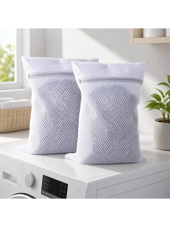 2Pcs Extra Large Mesh Laundry Bags 23.6x23.6in, Heavy Duty Zipper Washing Machine Wash Bags, Durable Honeycomb Net Delicate Clothes Wash Protector Bags for Coats, Sweaters, Bedding Sheets & Curtains