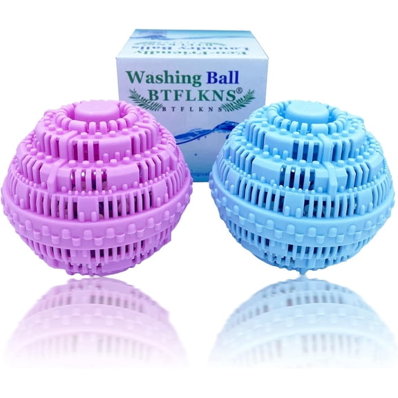 Laundry Balls Set, Eco-Friendly Super Washing Machine Laundry Ball, All Natural Washer Ball Laundry Detergent Alternative, Household Can Be Reused 2000 Washings(2pcs Balls, Pink,Blue)