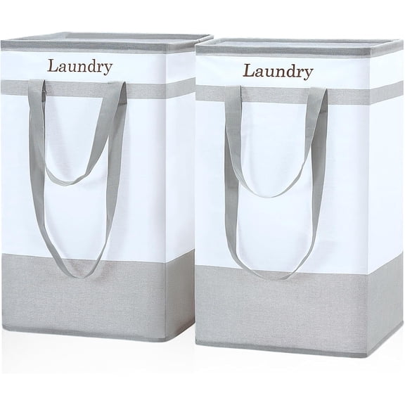 Laundry Basket 100L, 2Pack Laundry Hamper with Easy Carry Handles, Collapsible Laundry Baskets Hampers for Bathroom Clothes Storage Grey