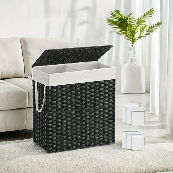 Laundry Basket 110L Clothes Hamper with 2 Removable Liner Bags, 6 Mesh Bags, Wicker Laundry Bin, Double Laundry Hamper