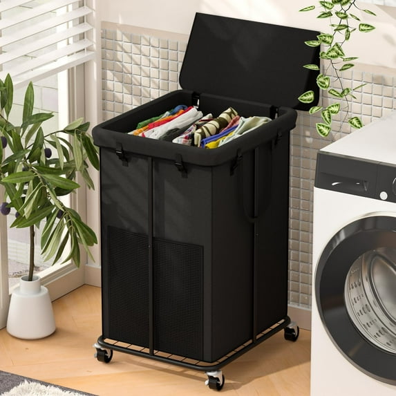 150L Large Laundry Hampers, Oxford Fabric Laundry Hampers Clothes Hampers, Metal Frame and Removable Bag Design with Wheels, Suitable for Bedroom, Bathroom, Dorm Room, Laundry Room (Black)