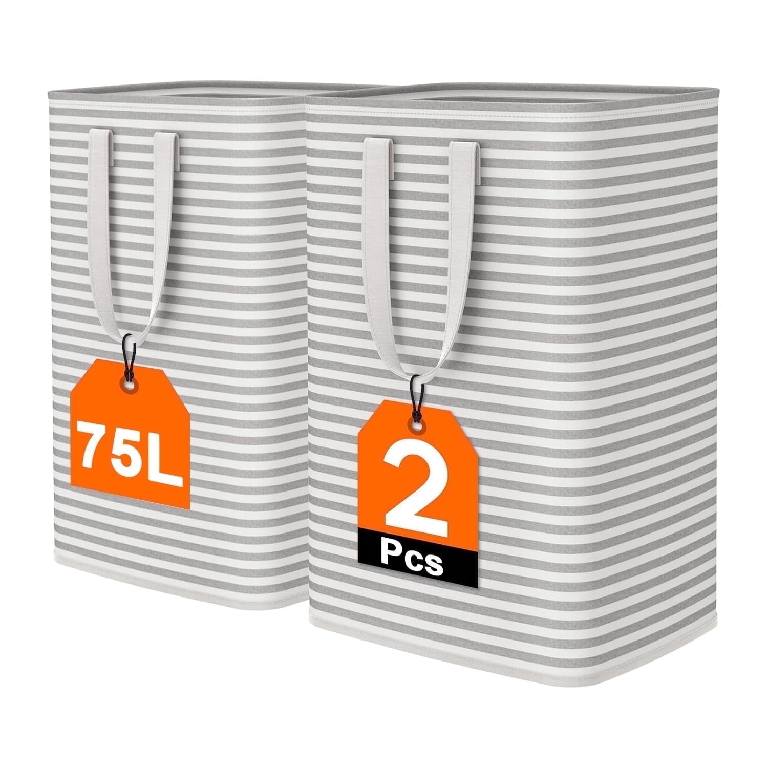 2 Pack 75L Laundry Hamper Collapsible-Large Laundry Baskets,Freestanding Waterproof Clothes Hamper with Easy Carry Handles in Laundry Room Bedroom Bathroom College Dorm for Adults,Gradient Grey