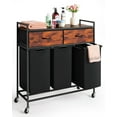 thumbnail image 1 of Laundry Basket with 3 Removable Section & 4 Wheels - Hamper with 2 Drawers, Wooden Shelf and Metal Frame Oversize 39"x13"x 37" - for Bathroom, Bedroom, Laundry room, 1 of 6