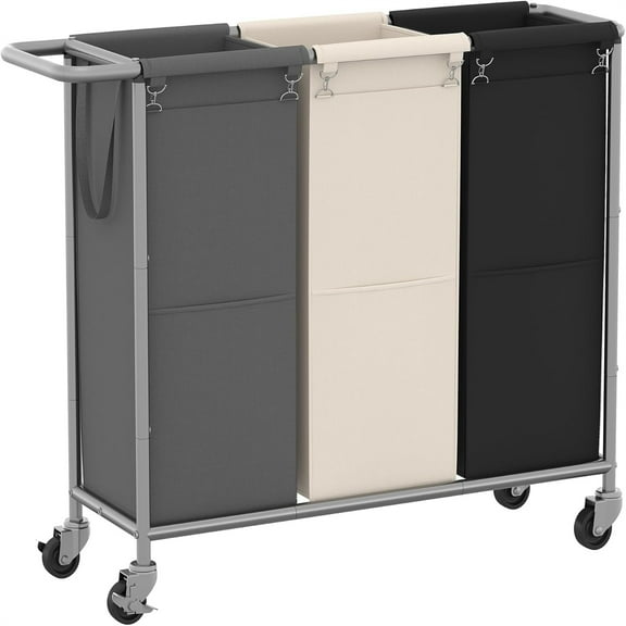 Laundry Basket, 3 x 18.5 Gal Laundry Separator Hamper with Heavy Duty Rolling Wheels, Laundry Divider Sorter with Removable Bags for Dirty Clothes Storage