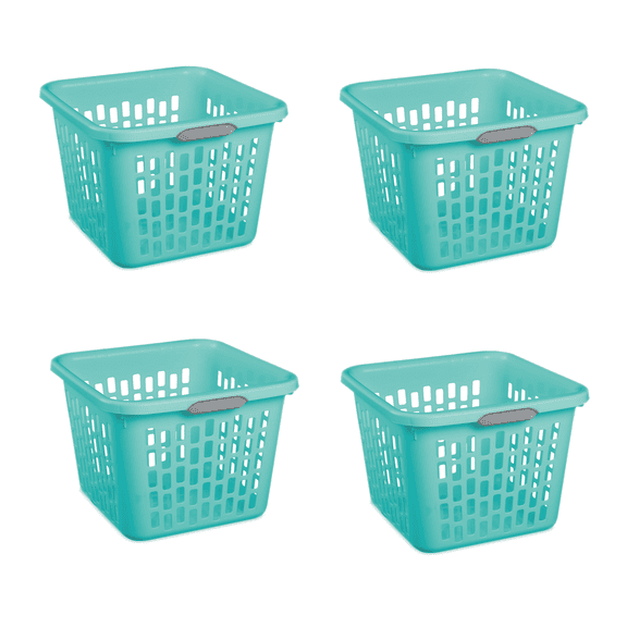 Laundry Basket 4 Pack, 1.5 Bushel Square Plastic Hamper - Teal - Durable Laundry Storage for Clothes, Collapsible Design, Handles for Easy Carry, Home Organization Teal Splash