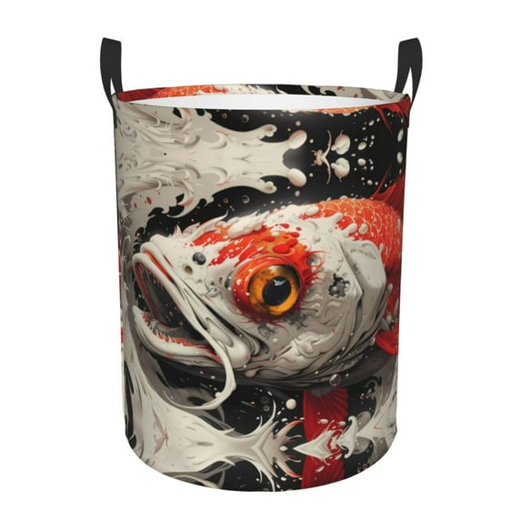 Laundry Basket, Abstract Red Koi Fish Art Laundry Hamper Waterproof Laundry Bag Clothes Hamper Laundry Bin with Handles for Bedroom, Living Room, Kids Room