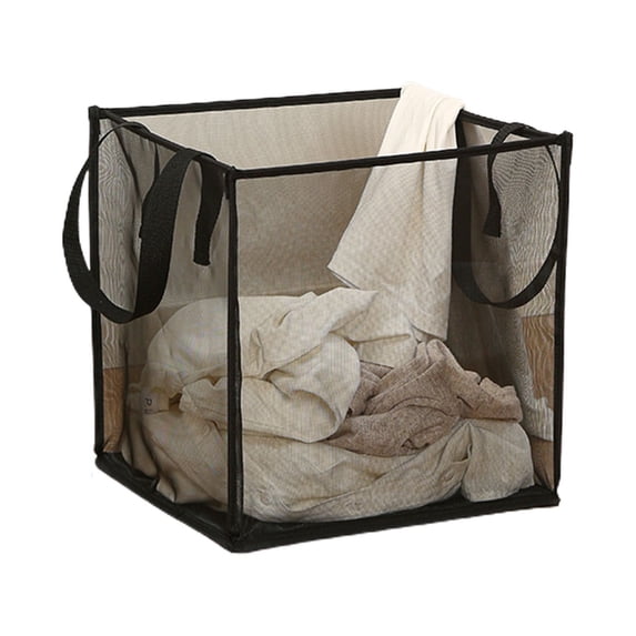 Laundry Basket Bag With Handles - Portable Mesh Laundry Hamper, Folding Dirty Clothes Storage Bag, 12.99x12.99x12.99in, Large Capacity, Breathable Mesh, Easy Carry