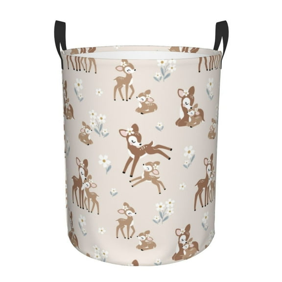 Laundry Basket, Cartoon Cute Deer Daisy Waterproof Laundry Hamper With Padded Handles, Clothes Hamper For Laundry, Bedroom, Dorm, Towels, Laundry Bin Easy Storage