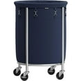 Laundry Basket with Casters, Rolling Laundry Hamper, 29 Gal., Round Laundry Cart with Steel