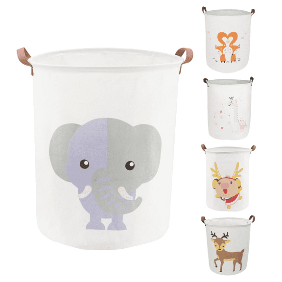 Laundry Basket, Collapsible Large Laundry Hamper Waterproof with Leather Handle, Dirty Clothes, Baby Kids Toy Storage Baskets Dorm, Color of Elephants