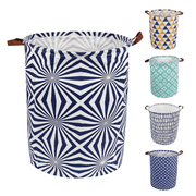 Laundry Basket, Collapsible Large Laundry Hamper Waterproof with Leather Handle, Dirty Clothes, Baby Kids Toy Storage Baskets Dorm, Blue Pattern