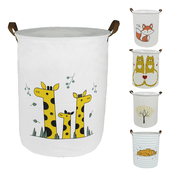 Laundry Basket, Collapsible Large Laundry Hamper Waterproof with Leather Handle, Dirty Clothes, Baby Kids Toy Storage Baskets Dorm, Giraffe