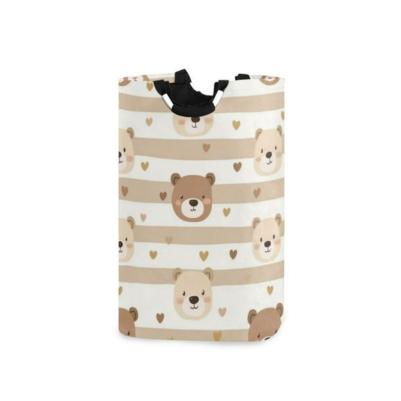 Laundry Basket Collapsible Laundry Basket Hamper with Handles for Dorm Clothes Toy Storage Cute Bear Face Pattern