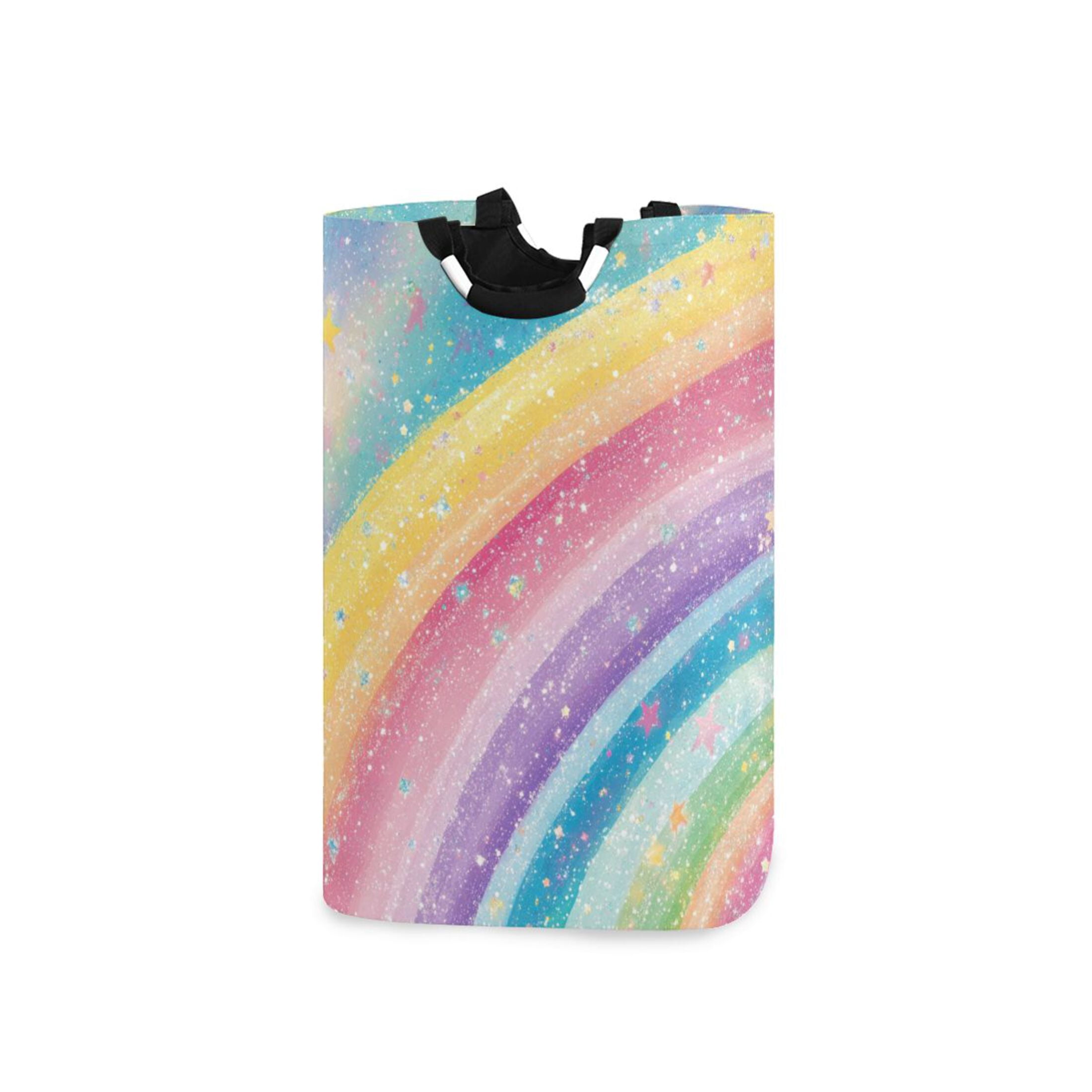 Laundry Basket Collapsible Laundry Basket Hamper with Handles for Dorm Clothes Toy Storage Glittery Rainbow