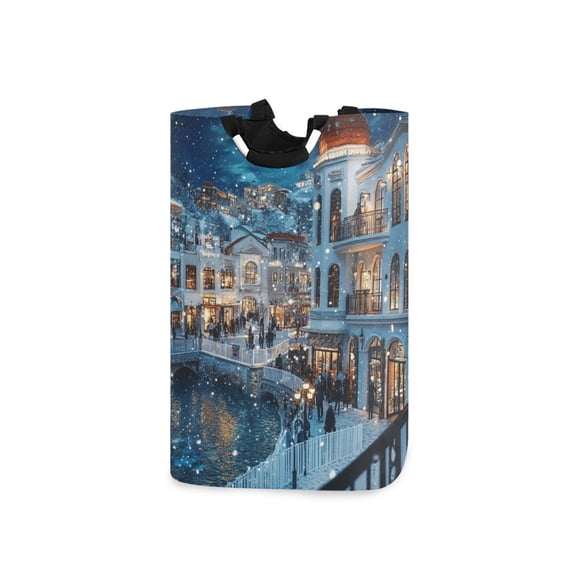 Laundry Basket Collapsible Laundry Basket Hamper with Handles for Dorm Clothes Toy Storage White Building