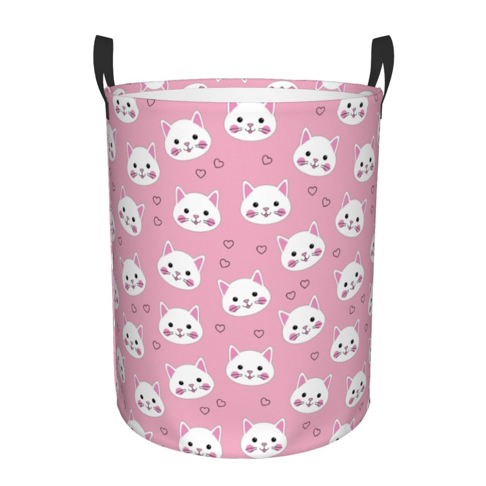 Laundry Basket, Cute Pink Cat Waterproof Laundry Hamper With Padded ...