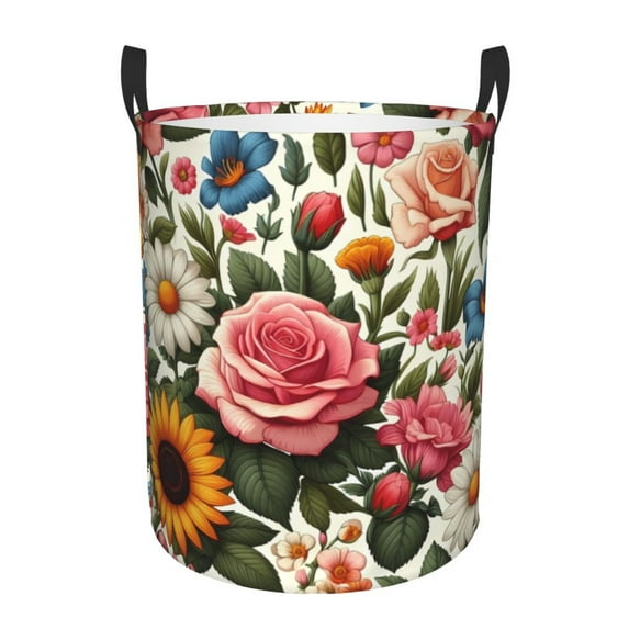 Laundry Basket, Dirty Clothes Hamper, Waterproof Laundry Bag Washing Bin Laundry Baskets with Handles, Colorful Floral Sunflower Daisy A Laundry Hampers for Bedroom Aesthetic Essentials