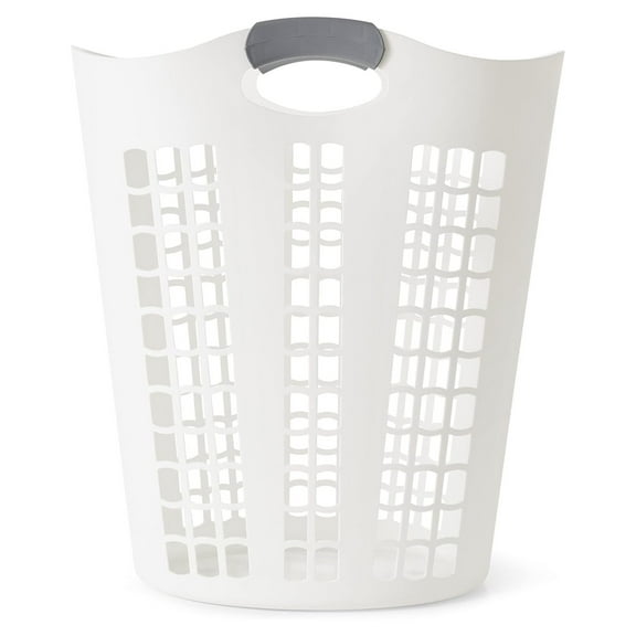 Laundry Basket, Easy Carry Flex Collapsible Hamper, 87.5 Liters, White - Large Plastic Clothes Storage Organizer for Home, Bathroom, and Bedroom