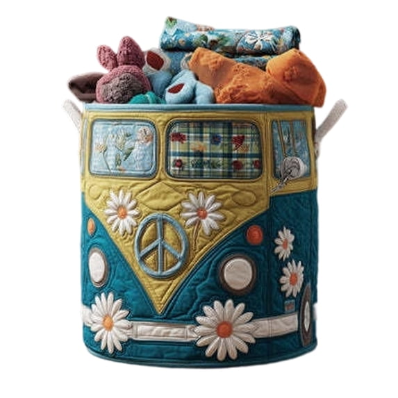 Laundry Basket Fabric Storage Bin Round Clothes Hamper with Handles 3D Quilted Pattern L Large Capacity Organizer for Bedroom Bathroom Dorm Room College Students, 16In