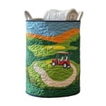 thumbnail image 1 of Laundry Basket Fabric Storage Bin Round Clothes Hamper with Handles 3D Quilted Pattern M Large Capacity Organizer for Bedroom Bathroom Dorm Room College Students, 16In, 1 of 5