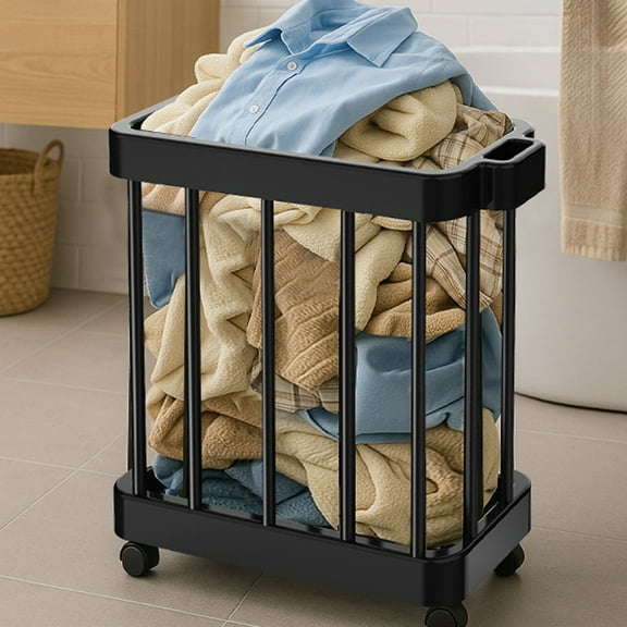 Laundry Basket Folding Dirty Clothes Basket with Wheels - Large Laundry Hamper for Bathroom, Bedroom, or Laundry Room, Plastic Material, Ventilated Design, Foldable for Space Saving