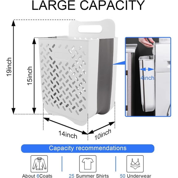 Laundry Basket Hamper,Hanging Wall Collapsible Laundry with Handle,Space-Saving Foldable Storage Dirty Washer Organizer Bin Multi-function Container Waterproof ,Set of 2(XL&M)