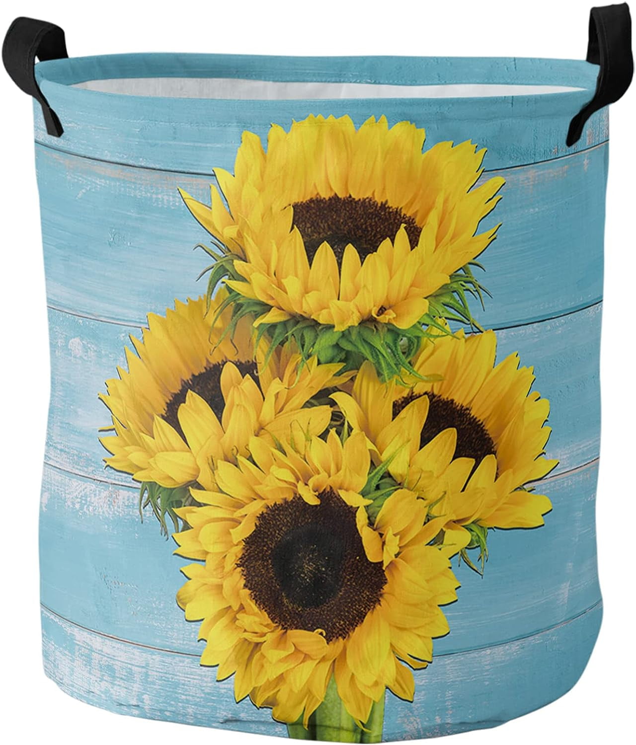 White Horse Glitter Floral Laundry Basket - Collapsible, Double-Layer Oxford Cloth, 15.7x20 Inch, With Handles