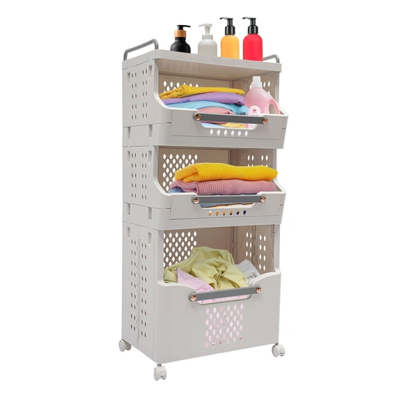 Laundry Basket Hamper with Wheels 3-Tier Foldable with Handle Space-Saving Storage Dirty Clothes Organizer Bin Multi-function Container Waterproof