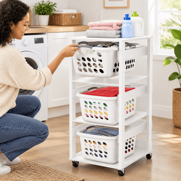 Laundry Basket Holder Sh Stackable Sorter (white 3 Tier)