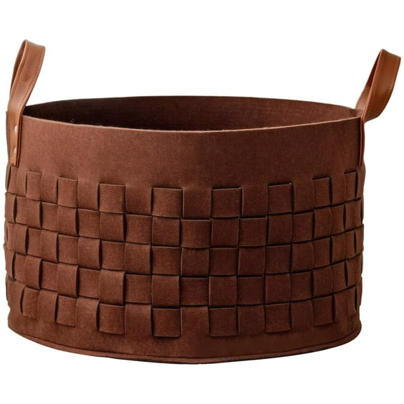 Laundry Basket, Large Felt Storage Basket with Leather Handle, Heavy Duty Laundry Basket, 13.8 x 10.2 inch, Grey