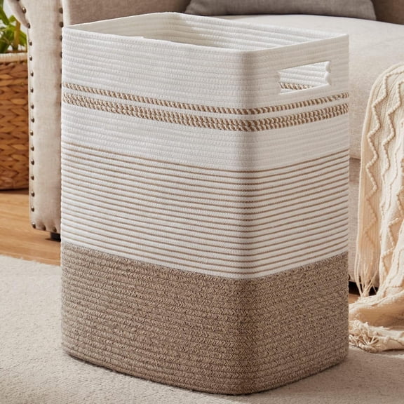 Laundry Basket, Large Woven Rope Tall Laundry Basket with Handles, Decorative Storage Basket for Clothes and Blankets in Living room, Bedroom