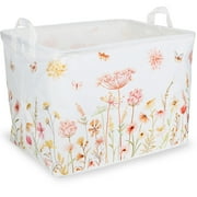 Laundry Basket, Laundry Hamper, Collapsible Laundry Baskets, Dirty Clothes Hamper, Waterproof with Foam Protected Aluminum Handles for College Dorm, Family (Dandelions)