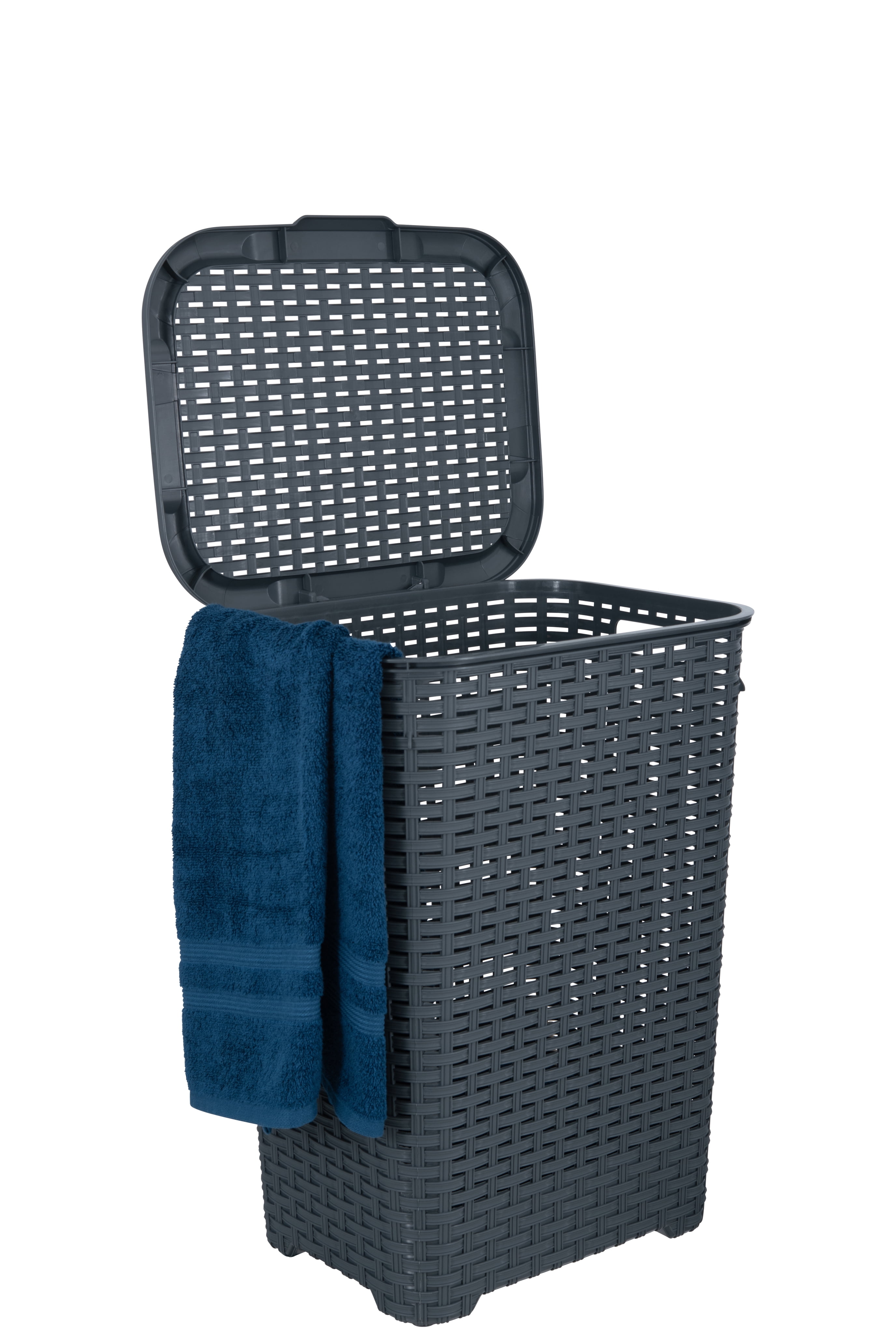 Laundry Basket, Laundry Hamper with Lid, Large 60-liter Wicker Style Hamper with Cutout Handle, to Storage Dirty Clothes in Washroom, Bathroom, Bedroom, or Dorm Room, Grey Color. By Superio