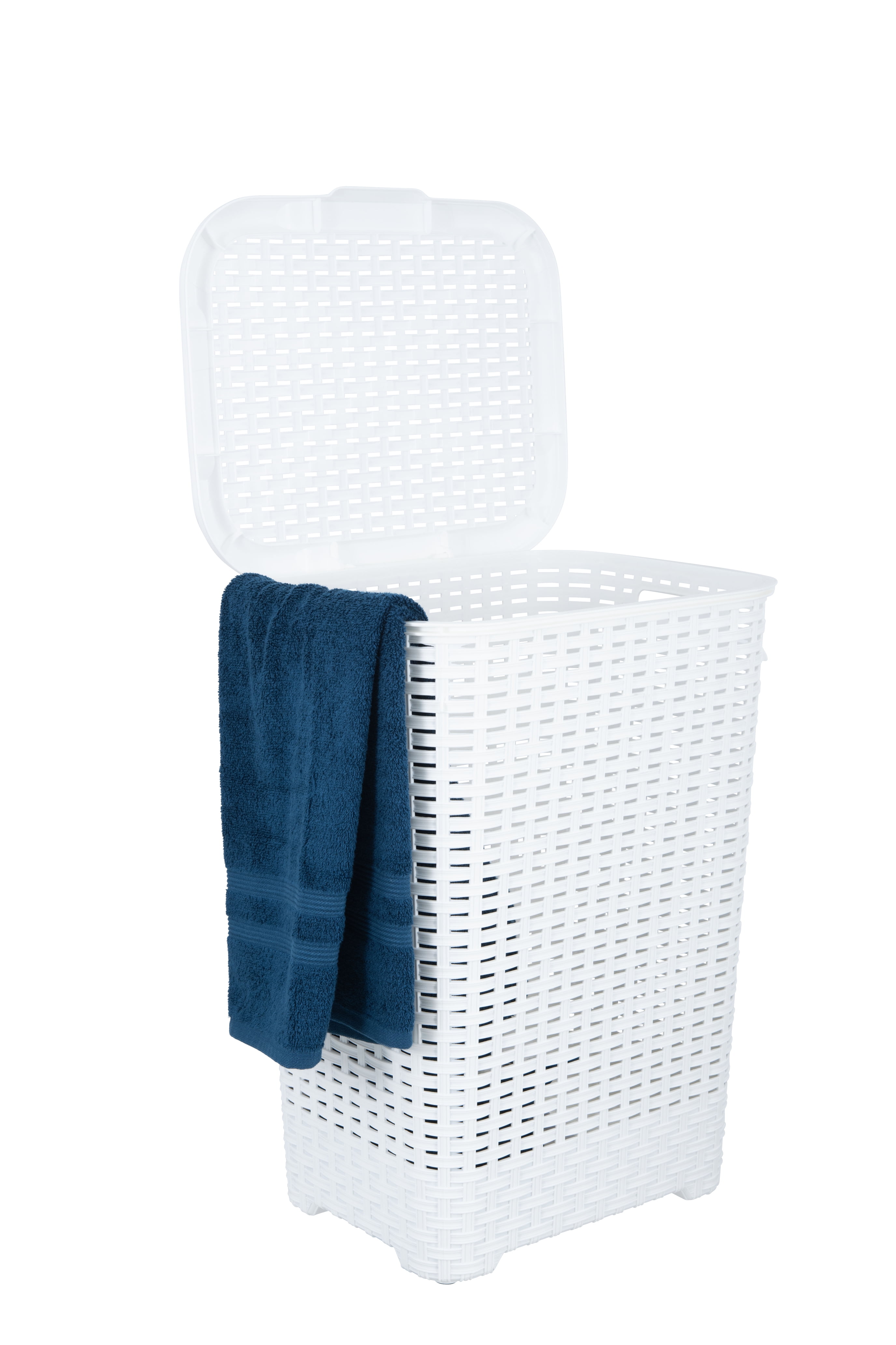 Laundry Basket, Laundry Hamper with Lid, Large 60-liter Wicker Style Hamper with Cutout Handle, to Storage Dirty Clothes in Washroom, Bathroom, Bedroom, or Dorm Room, White Color. By Superio