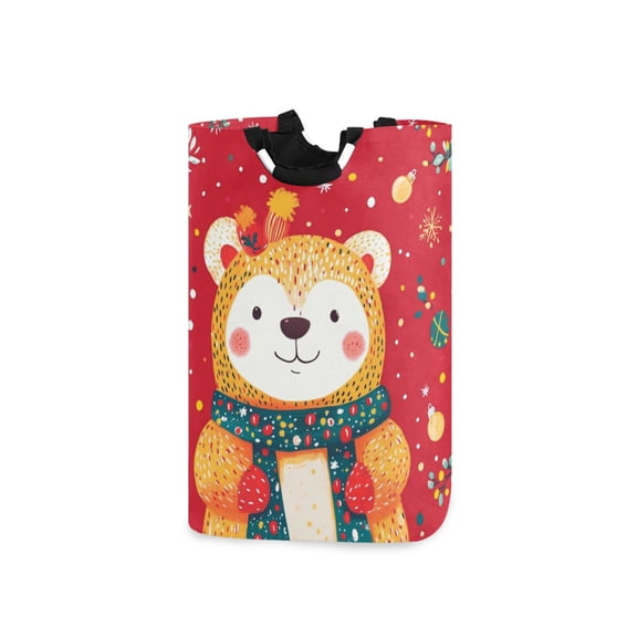 Laundry Basket Laundry Hampers 12.6*11* 22.7 Inch Storage Basket Laundry Hampers is Lightweight and Foldable Cute Red Christmas Bear