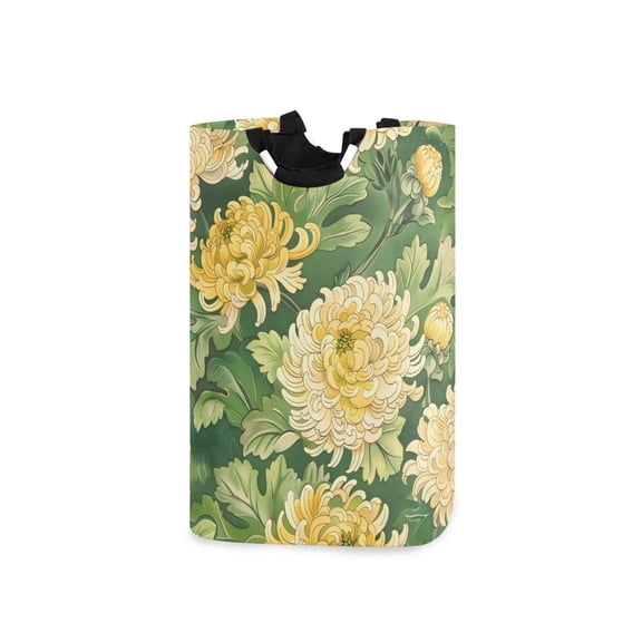 Laundry Basket Laundry Hampers 12.6*11* 22.7 Inch Storage Basket Laundry Hampers is Lightweight and Foldable Green Chrysanthemum Seamless