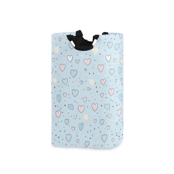 Laundry Basket Laundry Hampers 12.6*11* 22.7 Inch Storage Basket Laundry Hampers is Lightweight and Foldable Heart on Light Blue Background