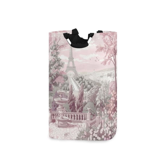 Laundry Basket Laundry Hampers 12.6*11* 22.7 Inch Storage Basket Laundry Hampers is Lightweight and Foldable Pink Flowers and The Eiffel Tower