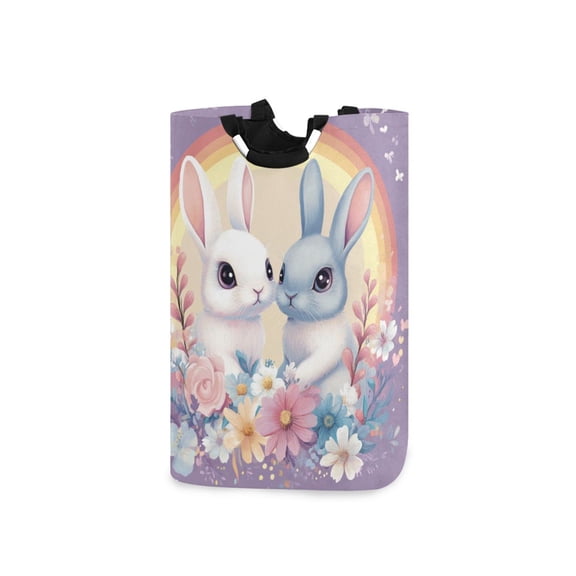 Laundry Basket Laundry Hampers 12.6*11* 22.7 Inch Storage Basket Laundry Hampers is Lightweight and Foldable Rainbow Two Cute Rabbits