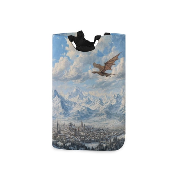 Laundry Basket Laundry Hampers Storage Basket Store Clothes Lightweight and Foldable Dragon Flying Medieval Town