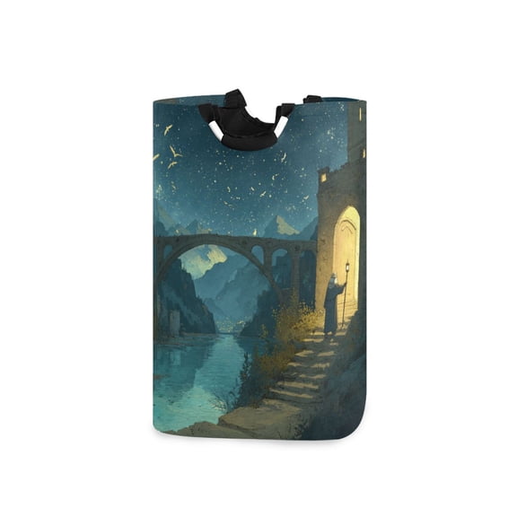 Laundry Basket Laundry Hampers Storage Basket Store Clothes Lightweight and Foldable Old Man Bridge River Scene