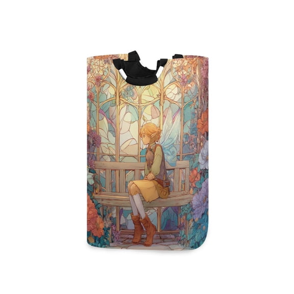 Laundry Basket Laundry Hampers Storage Basket Store Clothes Lightweight and Foldable Whimsical Fairy on Bench