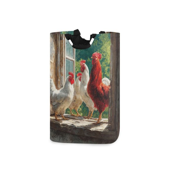 Laundry Basket Laundry Hampers Storage Basket Store Clothes Lightweight and Foldable White Chickens on Windowsill