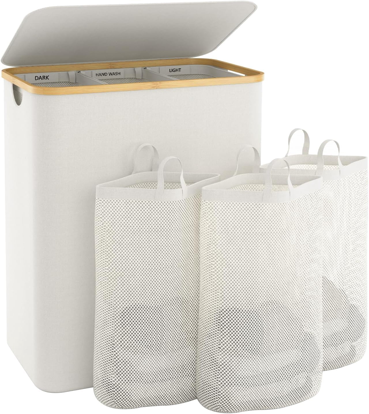Laundry Basket with Lid, 145L Extra Large Laundry Hamper 3 Section ...