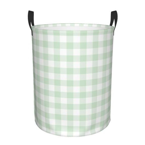 Laundry Basket, Light green white Checkered Waterproof Laundry Hamper with Padded Handles, Clothes Hamper for Laundry, Bedroom, Dorm, Towels, Laundry Bin Easy Storage