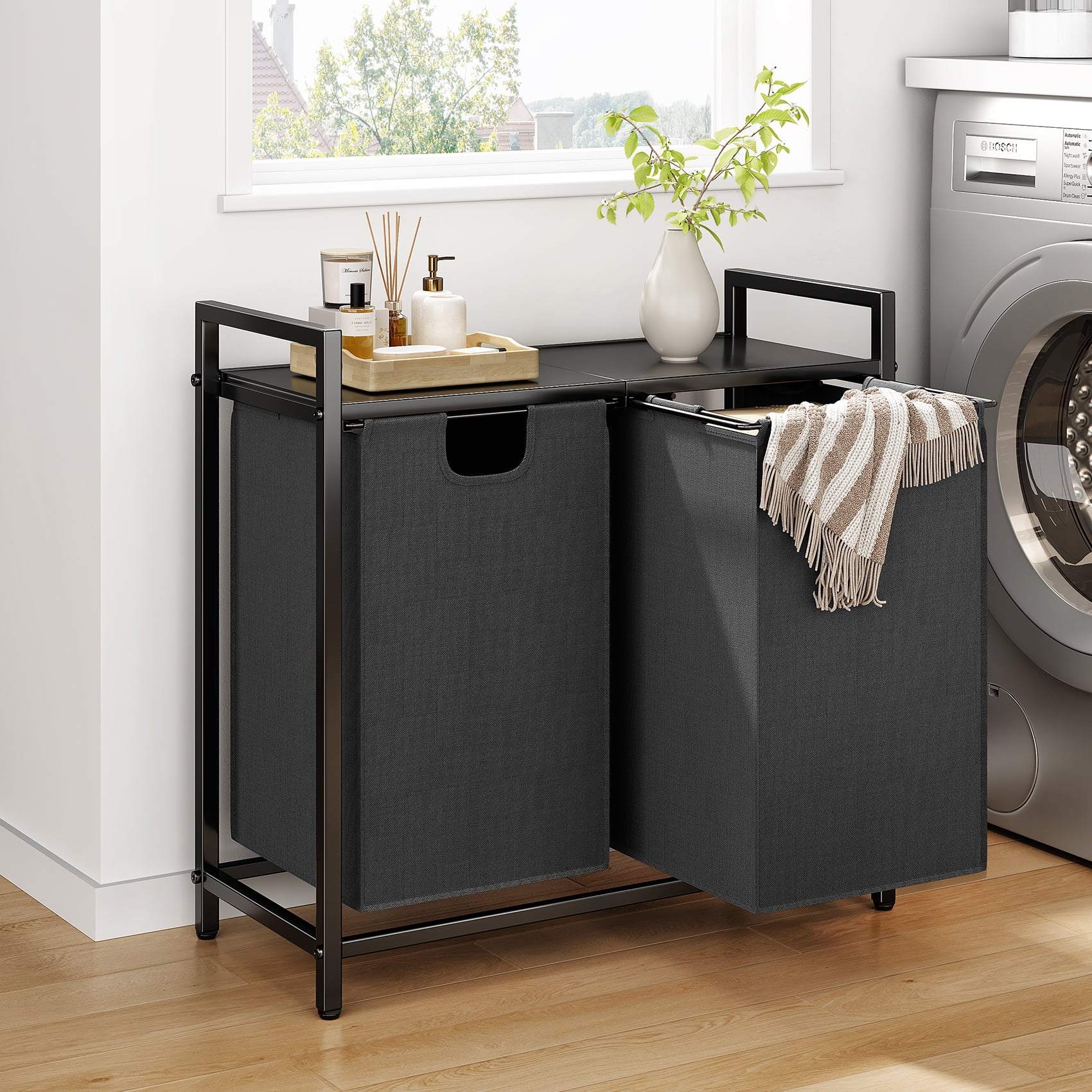 Laundry Basket Organizer, Laundry Hamper with Shelf, Dirty Clothes Hamper Organizer
