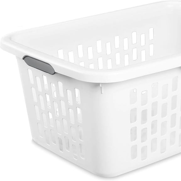 Laundry Basket, Plastic Clothes Hamper, Large Rectangle Bin with Comfort Grip Handles and Reinforced Rim, 2 Bushel Capacity, White, 6 Pack