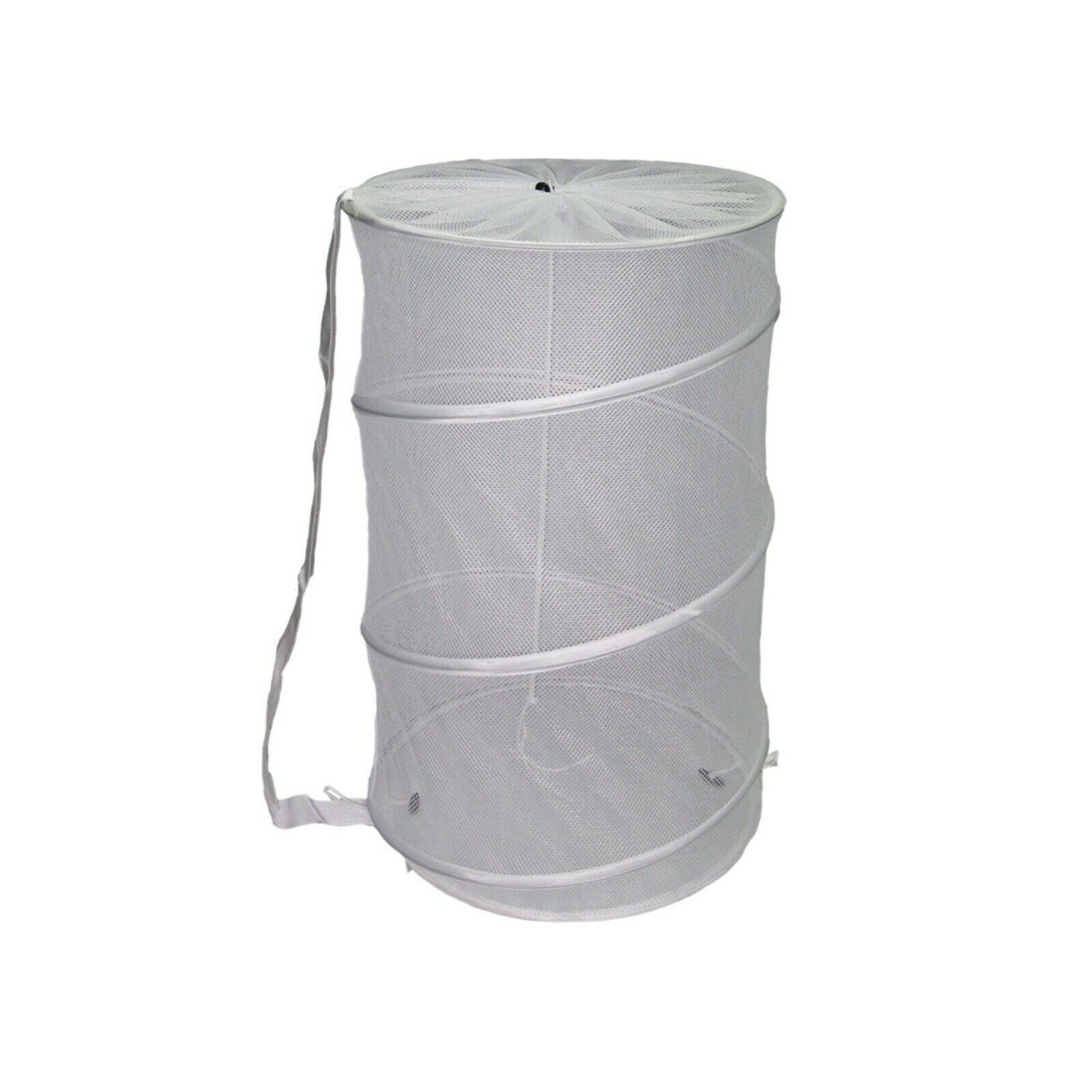 Laundry Basket Pop Up Barrel Hamper Collapsible Breathable Mesh Bag Solid Color - White